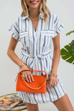 Load image into Gallery viewer, Striped Belted Shirt Dress