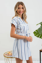 Load image into Gallery viewer, Striped Belted Shirt Dress