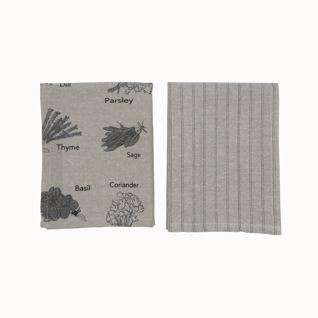 Tea Towel set of Two, Herbs Charcoal