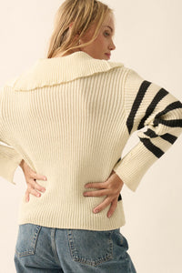 Stripe Collar V Sweater