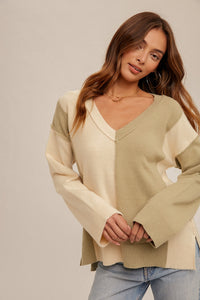 Color Block V-Neck Sweater
