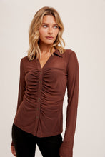 Load image into Gallery viewer, Ruched Button Mesh Top