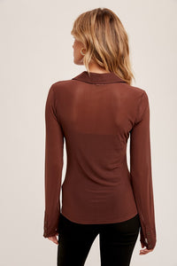 Ruched Button Mesh Top