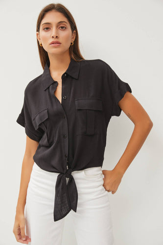 Tie Front Short Sleeve Button Down