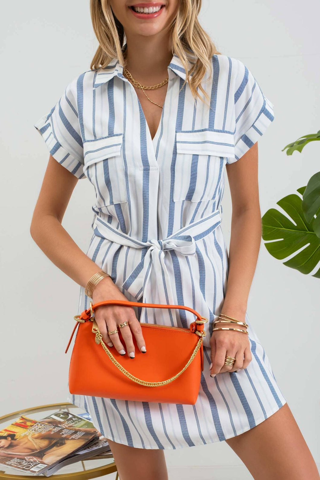 Striped Belted Shirt Dress