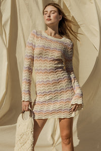 Bell Sleeve Crochet Sweater Dress