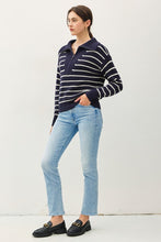 Load image into Gallery viewer, Spread Collar Half Zip Striped Sweater