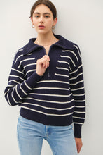 Load image into Gallery viewer, Spread Collar Half Zip Striped Sweater