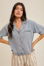 Load image into Gallery viewer, Short Sleeve Button Down Denim Shirt