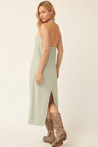 Woven Keyhole Open-Back Maxi Dress