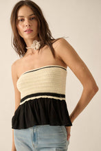 Load image into Gallery viewer, Strapless Ruffle Hem Crochet Knit Top