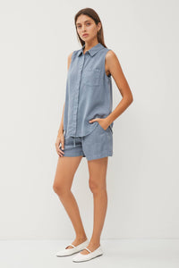 Sleeveless Tercel Button Down