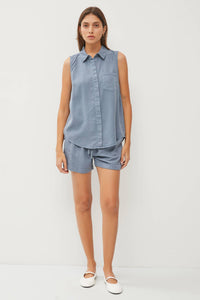 Sleeveless Tercel Button Down