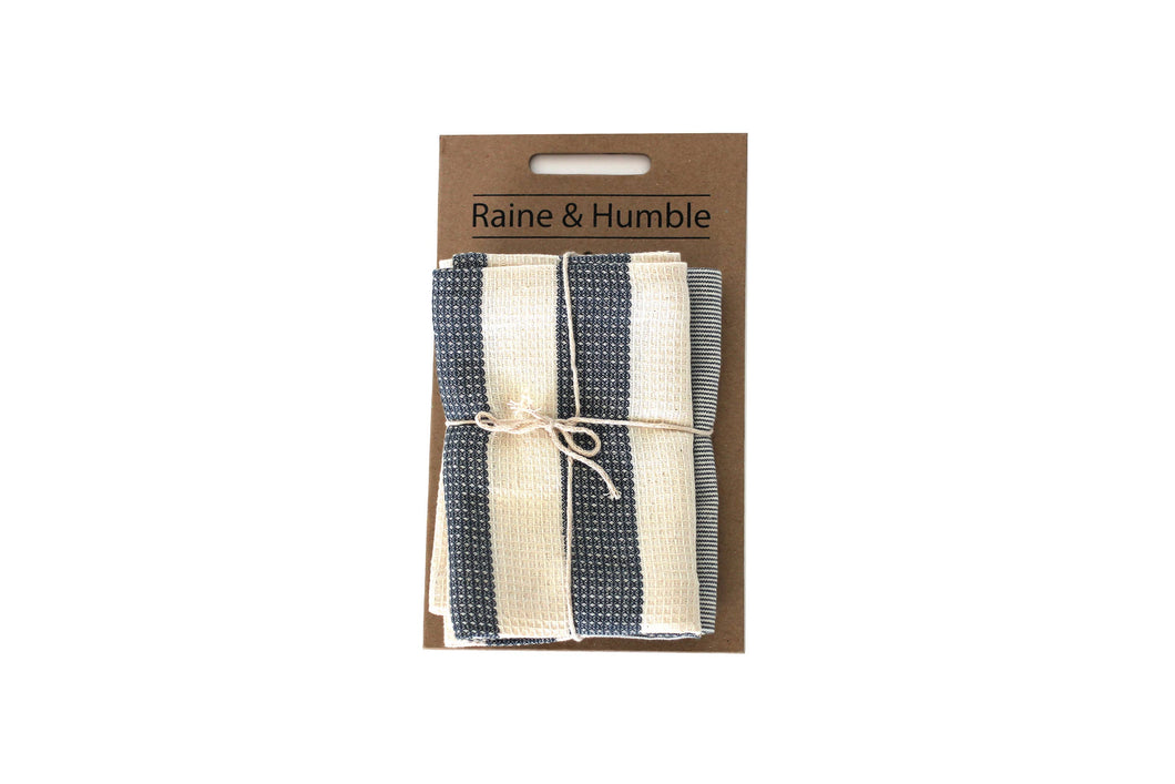 Striped Tea Towel set of 2 Dark Blue