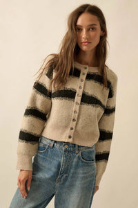 Striped Button-Front Cardigan