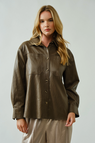 Crinkle Leather Shacket