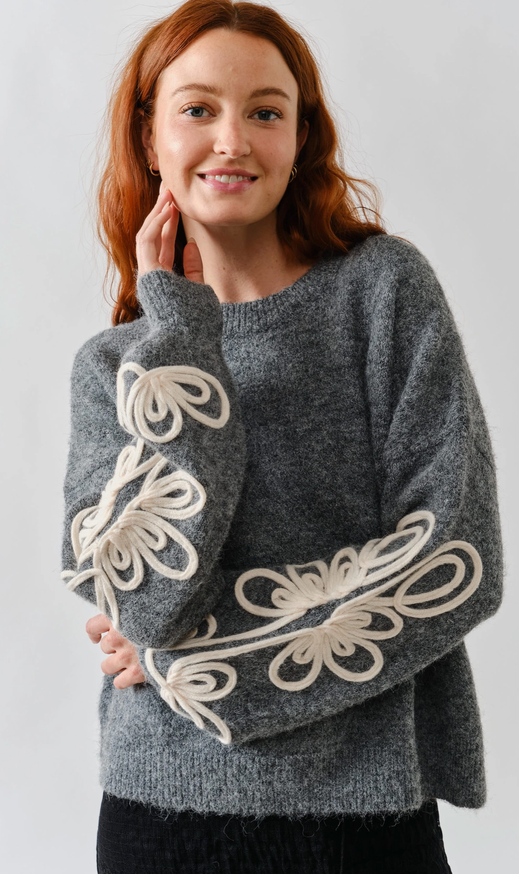 Embroidered Sleeve Sweater