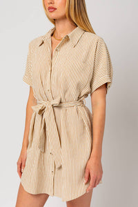 Striped Button Down Shirt Dress