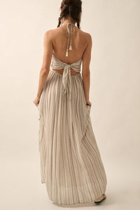 Geometric Halter Woven Maxi Dress