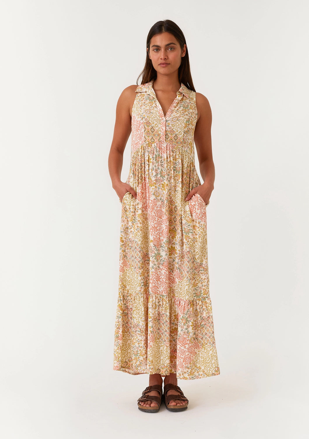 Peach Multi Print Maxi Dress