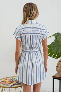 Striped Belted Shirt Dress