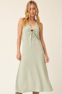 Woven Keyhole Open-Back Maxi Dress