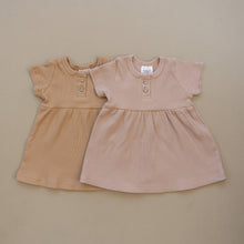 Load image into Gallery viewer, Cafe Short Sleeve Button Ribbed Organic Cotton Dress