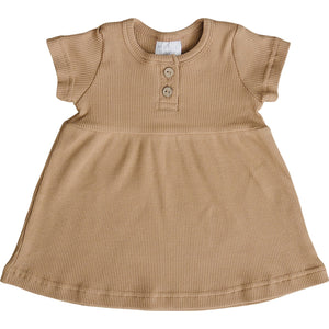 Cafe Short Sleeve Button Ribbed Organic Cotton Dress
