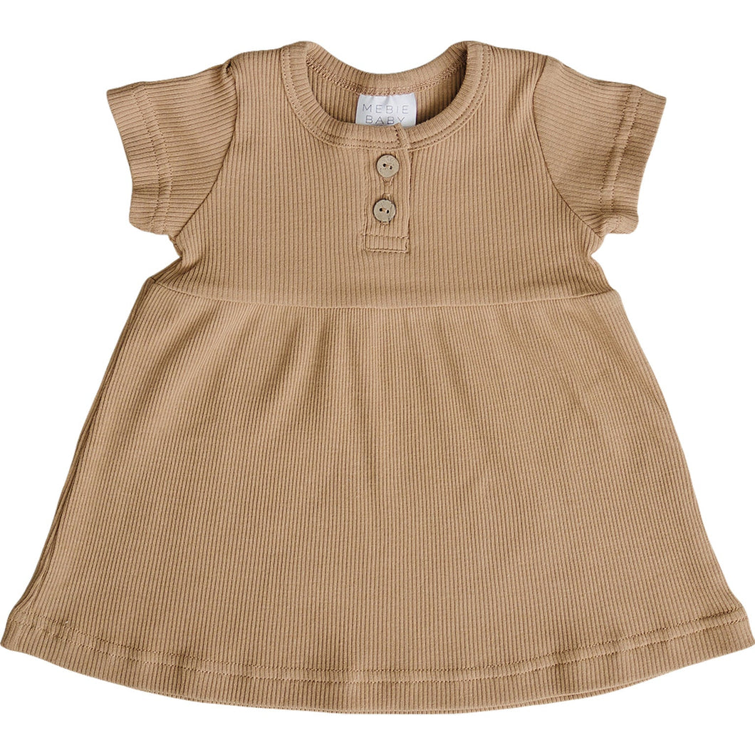 Cafe Short Sleeve Button Ribbed Organic Cotton Dress