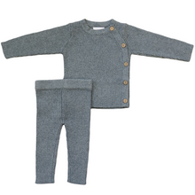 Load image into Gallery viewer, Charcoal Ribbed Knit Layette Set