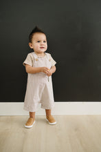 Load image into Gallery viewer, Camel + White Linen Short Overalls