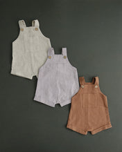 Load image into Gallery viewer, Camel + White Linen Short Overalls