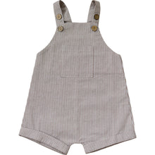 Load image into Gallery viewer, Camel + White Linen Short Overalls