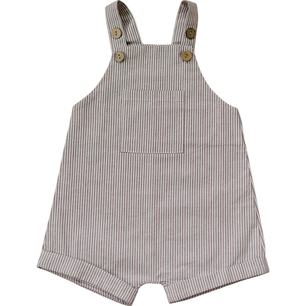 Camel + White Linen Short Overalls