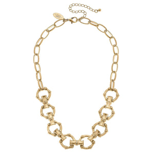 Ryleigh Bamboo Linked Chain Necklace in Worn Gold