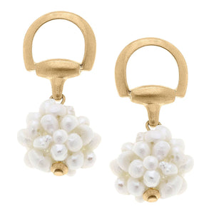 Lou Horsebit Pearl Cluster Earrings in Worn Gold