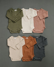 Load image into Gallery viewer, Charcoal Organic Snap Long Sleeve Ribbed Bodysuit