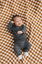 Load image into Gallery viewer, Charcoal Organic Snap Long Sleeve Ribbed Bodysuit
