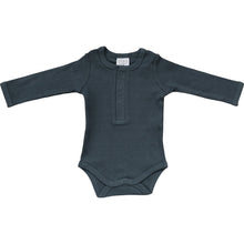 Load image into Gallery viewer, Charcoal Organic Snap Long Sleeve Ribbed Bodysuit
