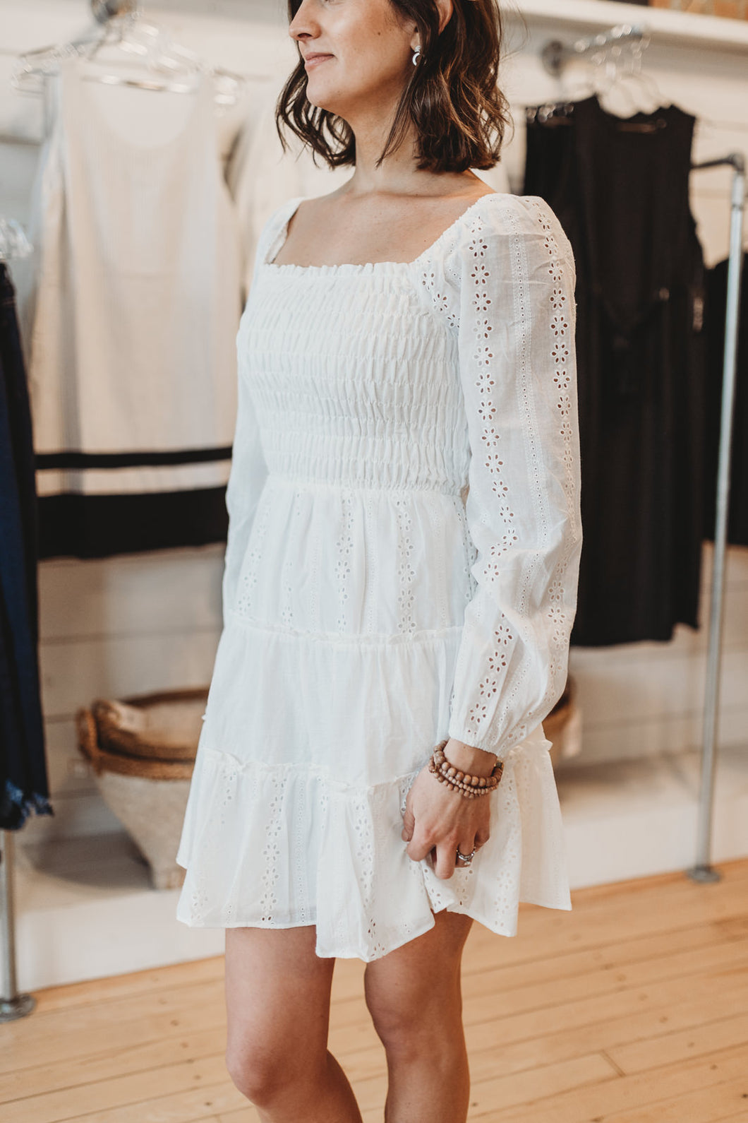 White cotton peasant deals dress