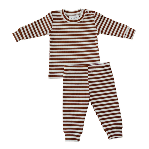 Dark Rust + White Striped Ribbed Two-piece Cozy Set